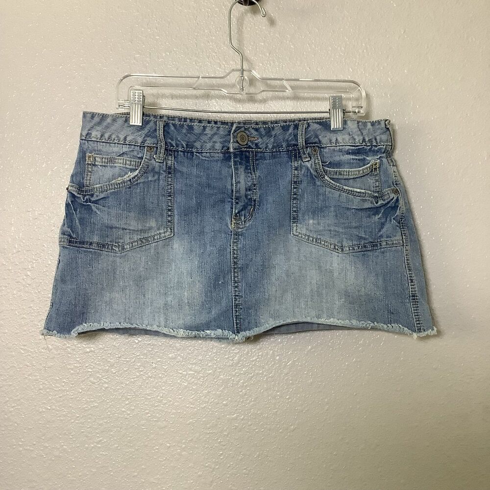 Vintage Y2K Blue Denim Micro Mini Skirt 13/14 Casual Summer Festival 2000s